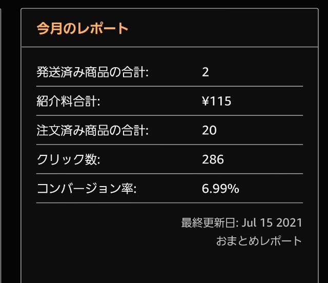 アマゾンアフィリエイト2中間報告 2021年7月